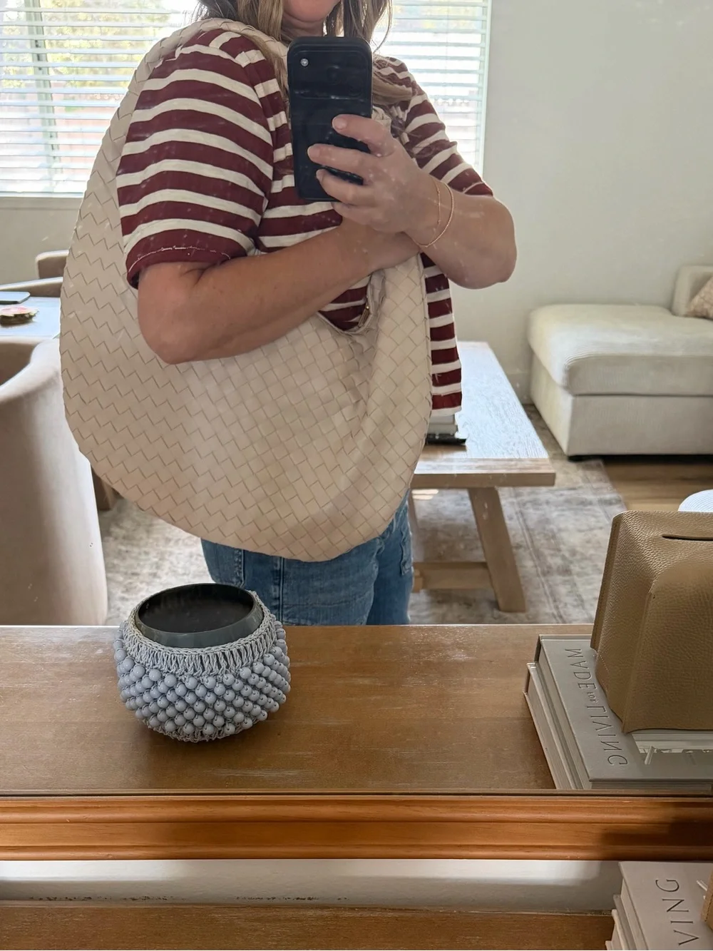 Melie Bianco White Woven Hobo Bag